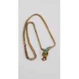 VICTORIAN 18 CARAT GOLD TURQUOISE AND GARNET SNAKE NECKLACE (CHAIN HAS BEEN ALTERED) CIRCA 12.5