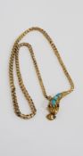 VICTORIAN 18 CARAT GOLD TURQUOISE AND GARNET SNAKE NECKLACE (CHAIN HAS BEEN ALTERED) CIRCA 12.5