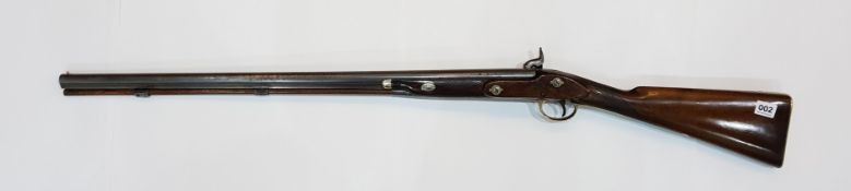 1865 FOWLING PIECE SINGLE BARREL PERCUSSION SHBOTGUN BY J FRY OF ENGLAND WITH BRASS TIPPED RAMROD,