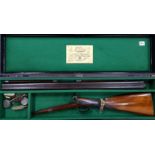 CASED 1860 DOUBLE BARREL PERCUSSION SHOTGUN BY JOSEPH BRADDEL BELFAST WITH STUB-TWIST BARRELS, 30INS
