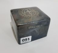 MAYO BRIGADE SILVER PLATED CIGARETTE BOX WITH INSCRIPTION TO TOP