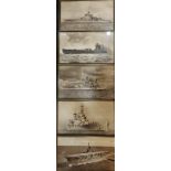 5 FRAMED PHOTOGRAPHS OF VESSELS IN THE HOME FLEET AT THE START OF WORLD WAR 2 (ARK ROYAL, HMS NELSON