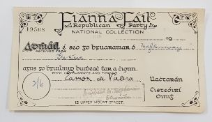 FIANNA FAIL NATIONAL COLLECTION STUB 29.07.49 SIGNED DE VALERA