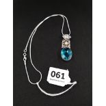 SILVER BLUE TOPAZ & PEARL PENDANT ON SILVER CHAIN