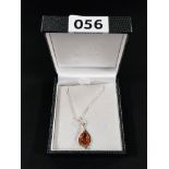 SILVER AMBER PENDANT & CHAIN