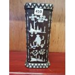 ORIENTAL PAPERMACHE VASE WITH MOTHER OF PEARL INLAY