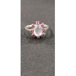 14K WHITE GOLD RUBY AND MOONSTONE RING