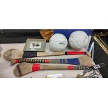SIGNED GAA BALLS AND HURLEY STICK