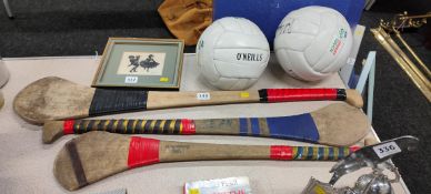 SIGNED GAA BALLS AND HURLEY STICK