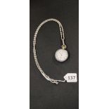 SILVER FOB WATCH ON SILVER CHAIN