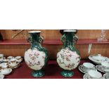 PAIR LARGE VICTORIAN HAND PAINTED PORCELAIN VASES