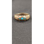 9 CARAT GOLD 3 STONE TORQUOISE RING