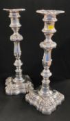 PAIR OF GEORGIAN SILVER CANDLESTICKS SHEFFIELD 1828 BY JOHN AND THOMAS SETTLE, GUNN AND CO. OVER 4
