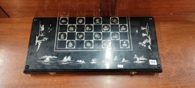 ORIENTAL MOTHER OF PEARL INLAID CHESS/BACKGAMMON BOARD