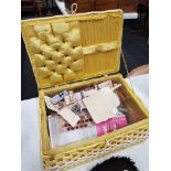 VINTAGE SEWING BASKET AND CONTENTS