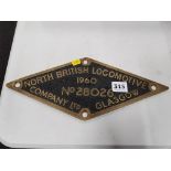 AN ORIGINAL BRASS NORTH BRITISH LOCOMOTIVE RAILWAY SIGN 1960