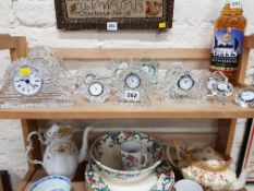 LARGE SHELF LOT OF CRYSTAL CLOCKS TO INCLUDE TYRONE AND WATERFORD