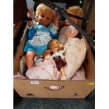 BOX OF VINTAGE DOLLS AND CLOTHES