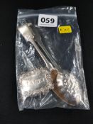 VICTORIAN SILVER BERRY SPOON AND ONE OTHER PLUS ORGINAL GEORGIAN CLARET DECANTER LABEL
