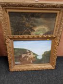 2 VICTORIAN OIL PAINTINGS GILT FRAMES