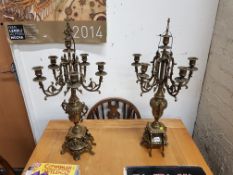 PAIR OF FRENCH NEO GOTHIC BRASS 6 TIER CANDELABRAS