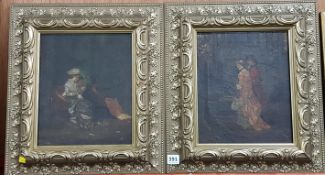 PAIR OF ANTIQUE OIL ON CANVAS 'THE LETTER' AND 'THE RESPONSE' - REFRAMED