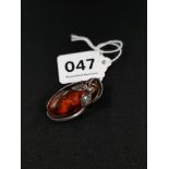 SILVER ART NOUVEAU AMBER SET BROOCH