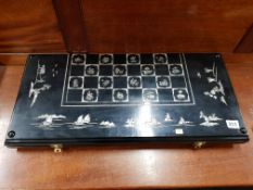 ORIENTAL MOTHER OF PEARL INLAID CHESS/BACKGAMMON BOARD