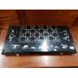 ORIENTAL MOTHER OF PEARL INLAID CHESS/BACKGAMMON BOARD