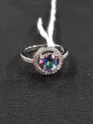 SILVER MYSTIC TOPAZ AND CRYSTAL SET RING
