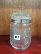 ANTIQUE GLASS BISCUIT BARRELL WITH SILVER RIM
