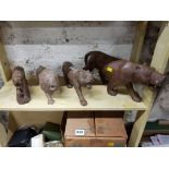 SHELF LOT OF WOODEN CARVED LIONS