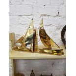 PAIR OF HEAVY BRASS SAILING BOAT BOOKENDS