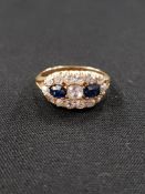 VICTORIAN ROSE CUT DIAMOND AND SAPPHIRE 18 CARAT GOLD CLUSTER RING, LATER SHANK