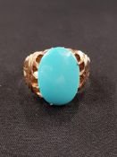 UNIQUE HANDMADE 18/22 CARAT GOLD RING SET WITH TURQUOISE STONE (8.9GMS)