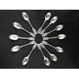 SET OF 12 SILVER VICTORIAN TEA SPOONS LONDON 1876 318 GMS