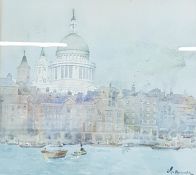 WATERCOLOUR 'ST PAULS FROM THE THAMES' J MACDONALD