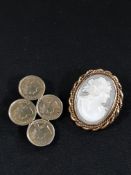 CAMEO BROOCH AND COIN BROOCH