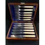 ANTIQUE SILVER CUTLERY SET WITH BONE HANDLES