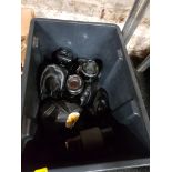TUB OF VINTAGE CAMERAS AND LENSES
