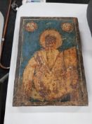 ANTIQUE RELIGIOUS PAINTING ON WOOD PANEL