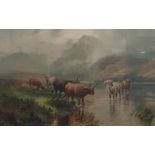 FRAMED OIL 'BUFFALO AT THE LAKE'