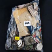 BAG OF COINS, CURRENCY, VICTORIAN CROWNS, SILVER CIGARETTE CASE