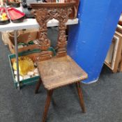 ANTIQUE HEAVILY CARVED HALL CHAIR