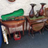 EDWARDIAN DESK AND 2 TABLES