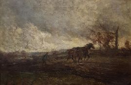 OIL ON CANVAS - HORSES AND PLOUGH S.F.SLATER