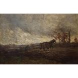 OIL ON CANVAS - HORSES AND PLOUGH S.F.SLATER