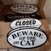 5 SMALL CAST IRON SIGNS