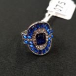 SILVER SAPPHIRE AND CRYSTAL DRESS RING