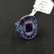 SILVER SAPPHIRE AND CRYSTAL DRESS RING